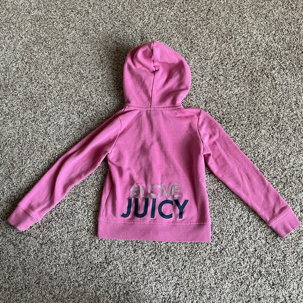 Juicy Couture Kids’ Pink Zip Up Hoodie Spellout Fuzzy Hood Size 6 Embroidered - Picture 13 of 15